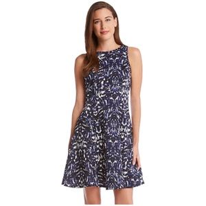Karen Kane Blue/Black Indigo Ink Fit & Flare Stretch Scuba Dress Size S